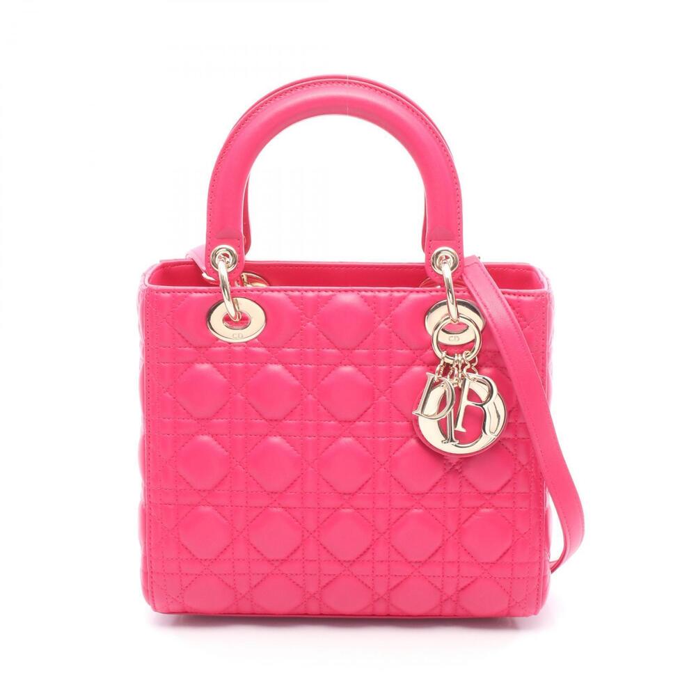 Christian Dior LADY Cannage Handbag Leather Pink